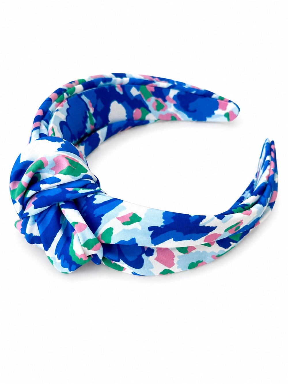Knotted Floral Print Headband - Blue, Pink & Green